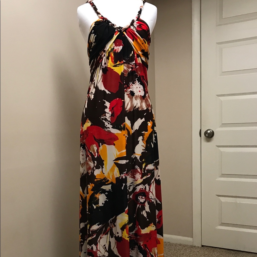 Super flattering full length gown with braided strap, size L.